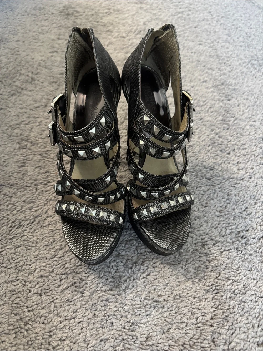 Michael Kors gunmetal grey Studded Strappy High Heel Sandals